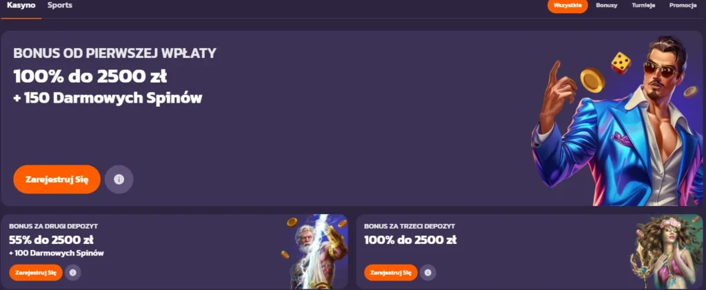 Bonus powitalny Coolzino Casino do 7500 zł + 250 darmowych spinów na trzy depozyty