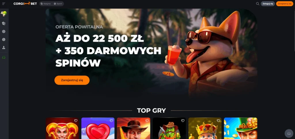 CorgiBet Casino bonus powitalny 22500 zł 350 darmowych spinów