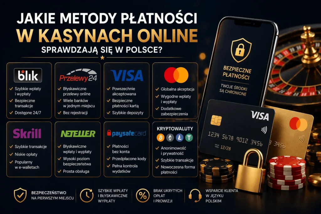 Metody płatności w kasynach online w Polsce - BLIK, Przelewy24, Visa, Mastercard, Skrill, Neteller, Paysafecard i kryptowaluty