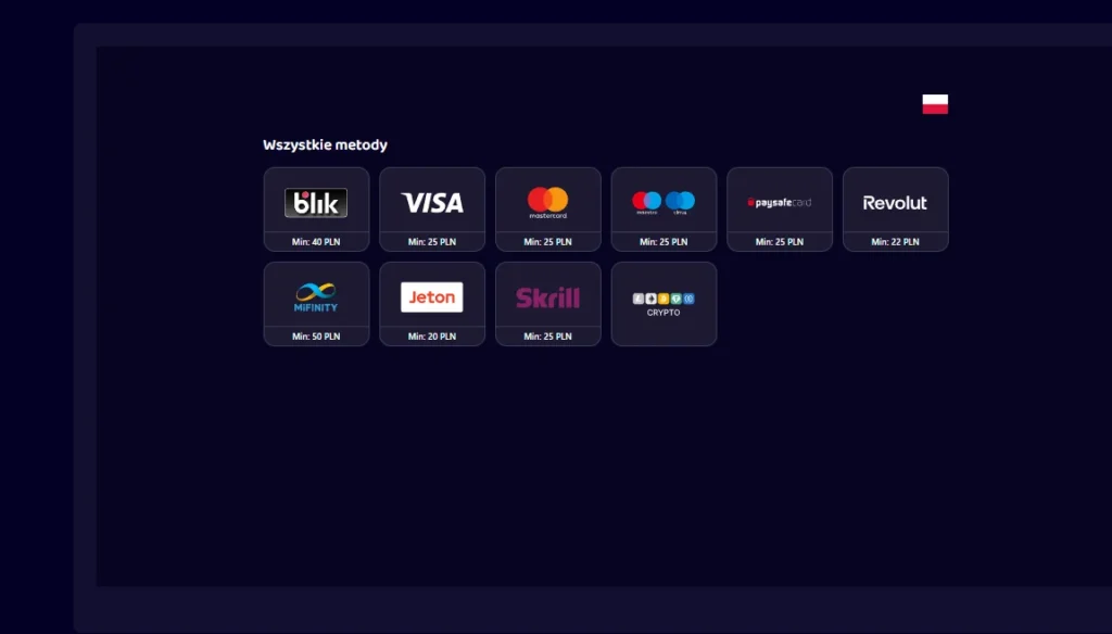 Metody płatności w Slotoro Casino BLIK Visa Mastercard Skrill Revolut kryptowaluty