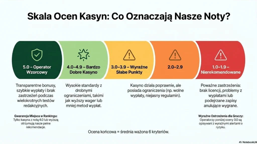 Skala ocen kasyn online od 1 do 5 stosowana w serwisie Automaty Bet