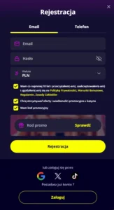 Formularz rejestracji w Slotor Casino zakładanie konta email hasło kod promocyjny