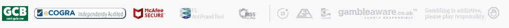 Verde Casino certyfikaty bezpieczeństwa eCOGRA McAfee Secure Gambling Commission logo
