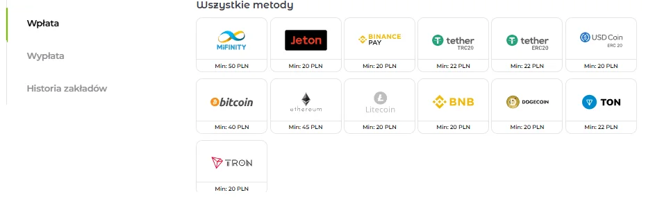 Verde Casino wpłaty metody płatności MiFinity Jeton Bitcoin Ethereum USDT Binance Pay
