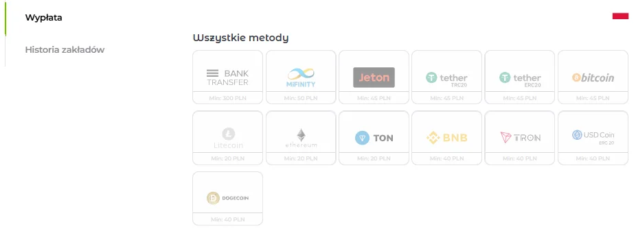 Verde Casino wypłaty metody bank transfer MiFinity Bitcoin USDT Litecoin Ethereum