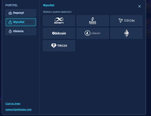 Wintopia Casino wypłaty Bitcoin Litecoin przelew bankowy Mifinity