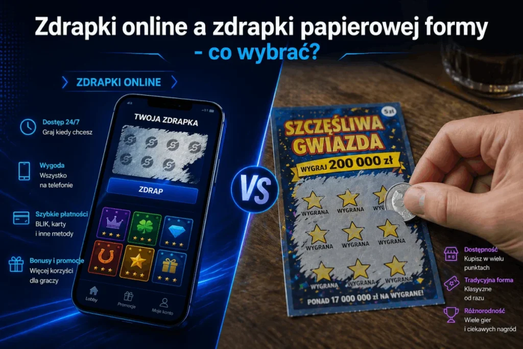 Porównanie zdrapek online i zdrapek papierowych – aplikacja mobilna kasyna vs tradycyjna zdrapka lotto z monetą