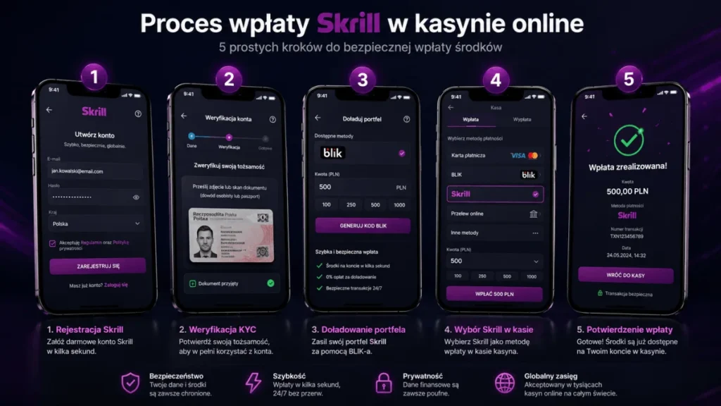 Wpłata w kasynie online za pomocą Skrill — proces krok po kroku: założenie konta, doładowanie, depozyt w kasynie