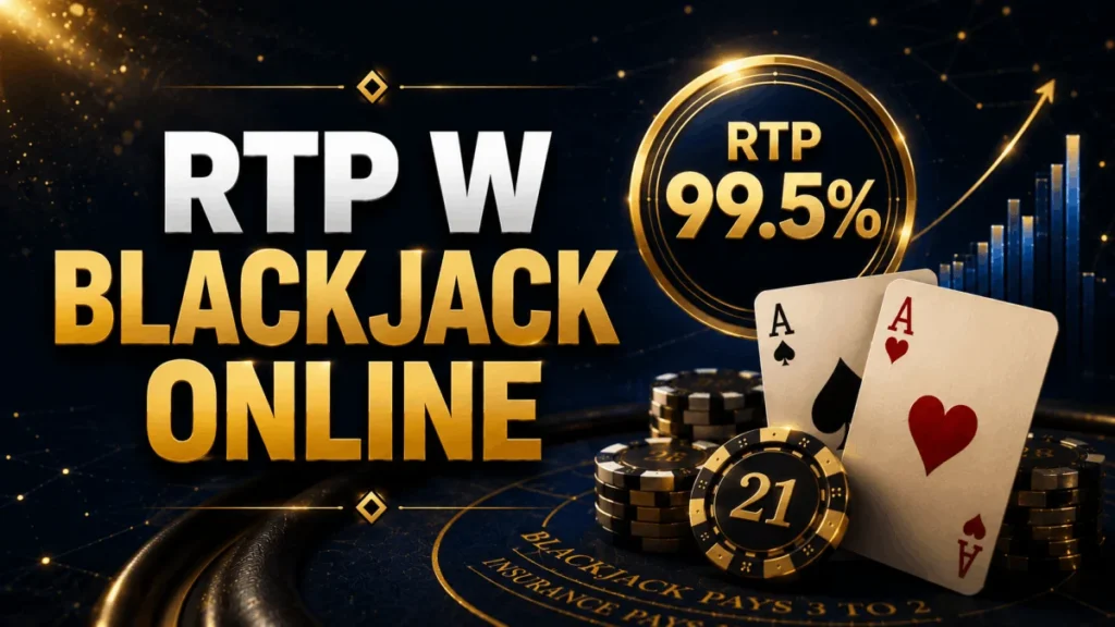 RTP blackjacka online 99,5% - wskaźnik zwrotu z parą asów i żetonami kasyna na tle wykresu